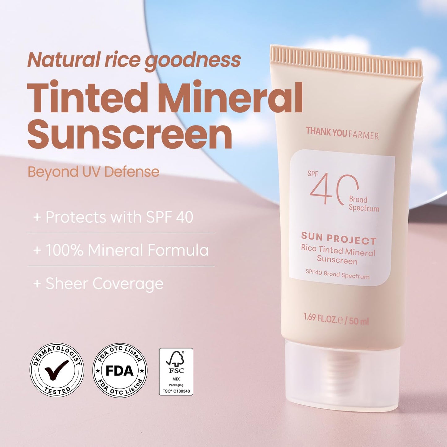 Sun Project Rice Tinted Mineral Sun Screen 50ml
