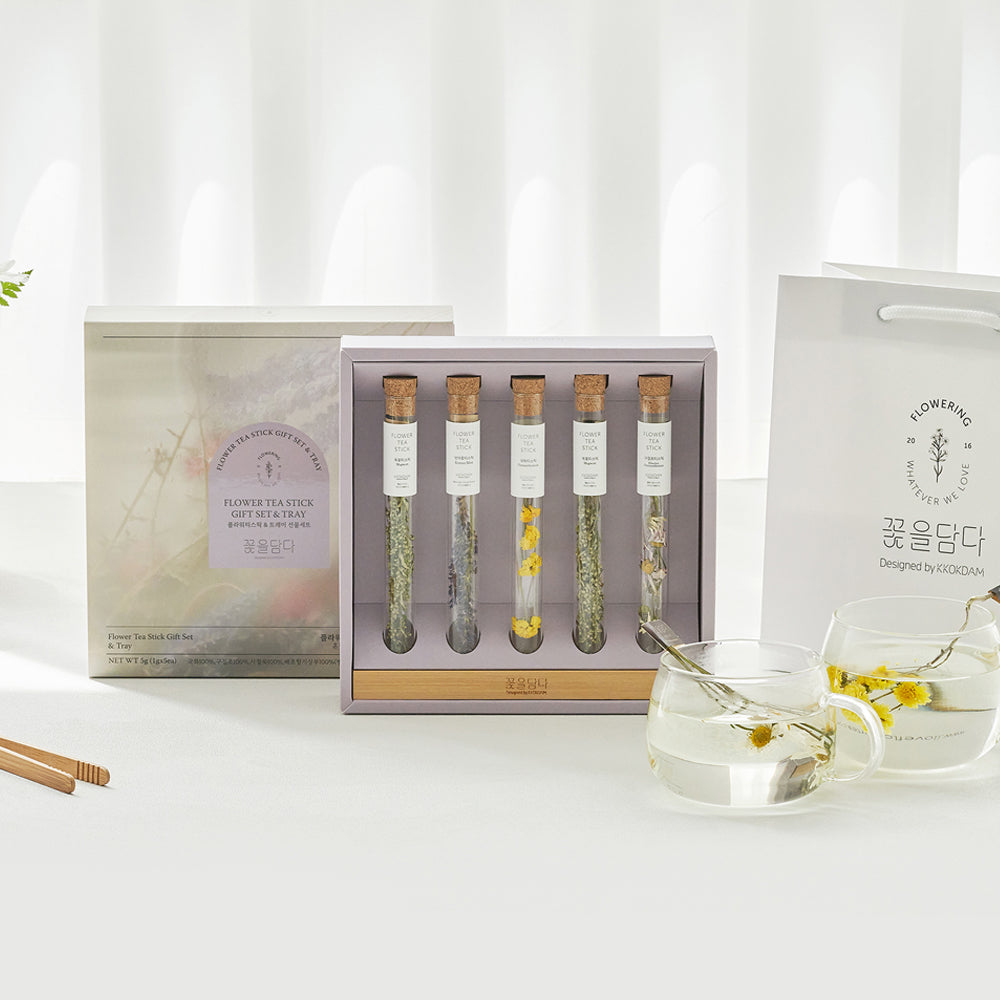 Flower Teastick & Wood Tray Gift Set