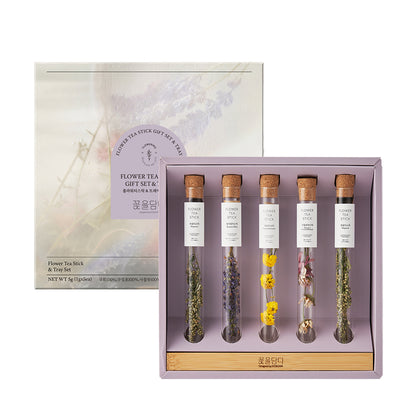 Flower Teastick & Wood Tray Gift Set